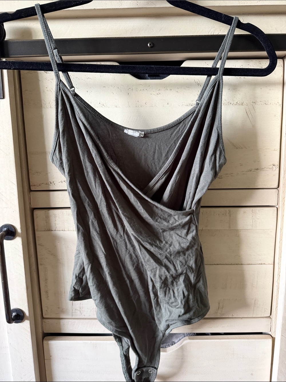 Garage Olive Green Draped Surplice Bodysuit